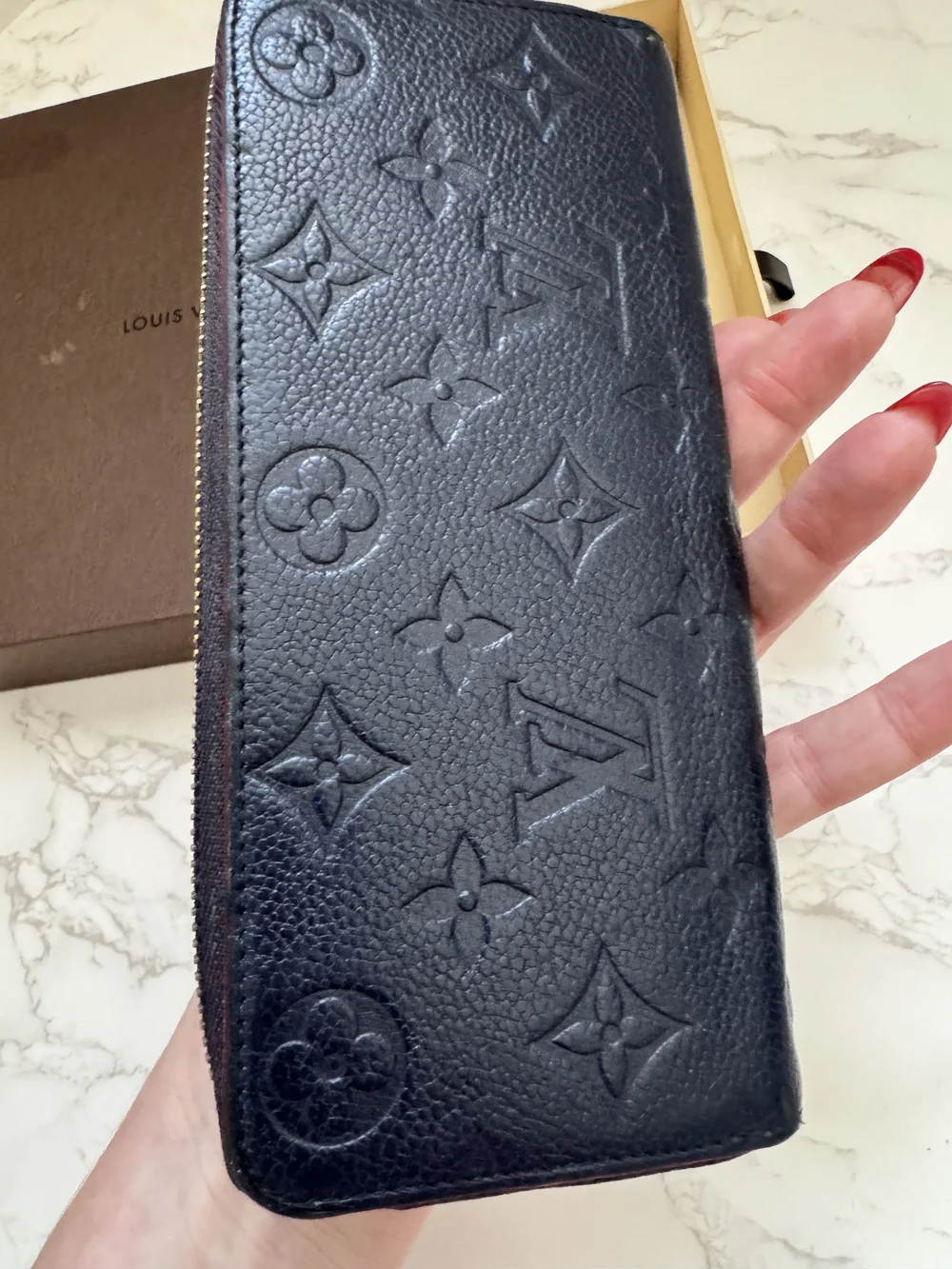 Louis Vuitton Zippy Wallet Empreinte Marine Rouge Navy Red Box, Dust Bag, Bag